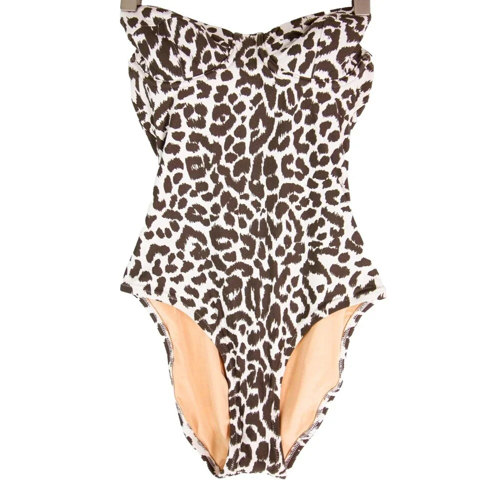 J.Crew Ruched Bandeau One-Piece Swimsuit Leopard Print Size 0 H7672